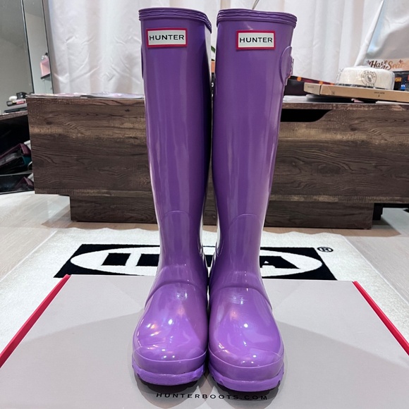 Hunter Original Tour Tall Gloss Purple Winter Rain Boots - Picture 2 of 8